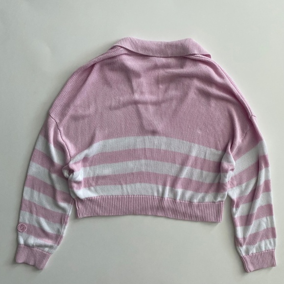 PINK Victoria's Secret Sweater Nwt Knit Collared White & Pink Cropped Large L - Picture 2 of 3